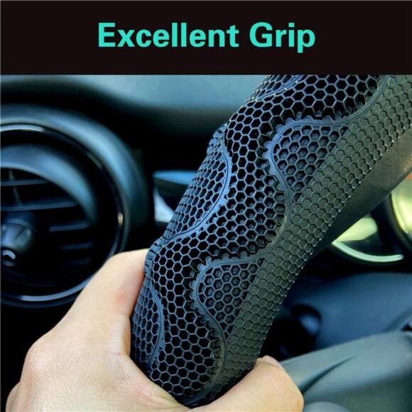 Steering Wheel Cover Great Grip with 3D Honeycomb Anti-Slip Design, Universal - Picture 4 of 7